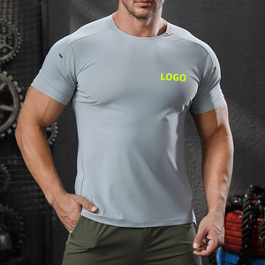 T-Shirt Sportiva da <span class=keywords><strong>Uomo</strong></span> <span class=keywords><strong>Slim</strong></span> <span class=keywords><strong>Fit</strong></span> con Logo Personalizzato, Asciugatura Rapida in Poliestere/Spandex, Stampa Muscolare - Product Image 1