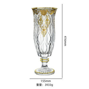 Boheemse luxe gouden decal bloemenvaas met kristallen glazen voet voor bruiloft of huisdecoratie, geschikt voor verjaardagstafel. - Product Image 4