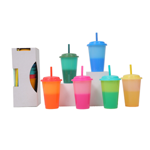 Vaso de Plástico que Cambia de Color, <span class=keywords><strong>Taza</strong></span> Mágica, Vaso de Plástico de 12 oz con Tapa, Cambia de Color con el Frío - Product Image 1