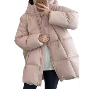 Fabrication de manteaux chauds unis pour femmes, manteau en coton mi-long, fermeture éclair, capuche, coupe-vent, manteau d'hiver pour femmes - Product Image 4