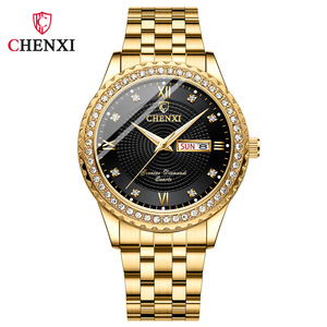 CHENXI 8215 Montre <span class=keywords><strong>Couple</strong></span> Double Calendrier Lumineuse Or Diamant Bracelet Acier Inoxydable Quartz Vente Chaude Transfrontalière - Product Image 2