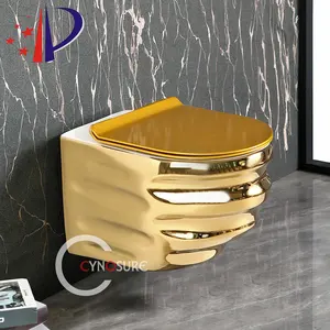2024 new gold sanitary ware ceramic wc toilet soft closing seat cover toilet luxury wall hung toilet for modern bathroom
