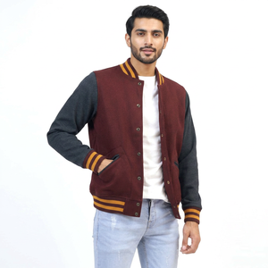 Men's <b>Top</b> Trending Varsity Jacket Breathable and Comfortable Fit for Winter Outdoor Use Plain Dyed Design - Product Image 1