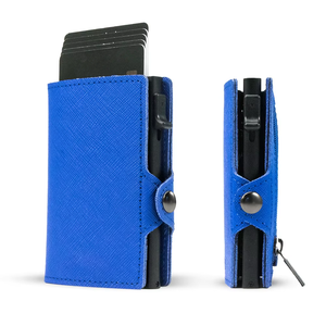 Vente en gros porte-cartes automatique RFID en cuir PU Saffiano fin bouton poussoir en métal porte-monnaie de mode pour crédit bancaire pour cartes Pop - Product Image 1