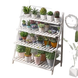 Bamboo Folding Multi Layer Plant Stand For Balcony And Living Room With Hanging Support Rectangle Minimalist Style - Product Image 5