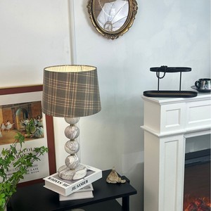 Modern Marble Table <b>Lamp</b> With Plaid Shade Warm <b>Light</b> <b>LED</b> E27 Switch Control For Home Decor - Product Image 1