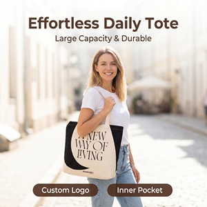 Large Capacity <b>Canvas</b> <b>Tote</b> Bag Custom Logo Cotton Shopping Bag with Inside Pocket Portable Handbag for Women - Product Image 6