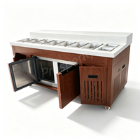 Comptoir de bar à salades réfrigéré commercial, table de préparation de buffet en bois grainé avec bacs GN
