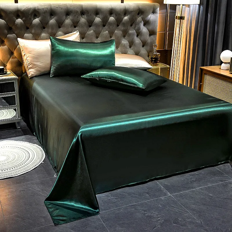 Wholesale design Dark green silk luxury bedding set non- irritating Bed sheet set silk sheet set