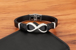 <span class=keywords><strong>Bracelet</strong></span> vintage marron en cuir véritable avec <span class=keywords><strong>signe</strong></span> de l'<span class=keywords><strong>infini</strong></span> pour homme <span class=keywords><strong>Bracelet</strong></span> à maillons en acier inoxydable à 8 formes Bracelets en cuir véritable pour homme - Product Image 2