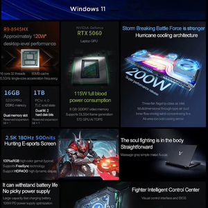 โน้ตบุ๊กเกมมิ่ง Lecoo Bellator 7000 ปี 2025 R9-8945HX 16GB 1TB GeForce 8GB-RTX 5060 หน้าจอ 16 นิ้ว 180Hz 2.5K สำหรับอีสปอร์ต Lecoo Bellator - Product Image 2