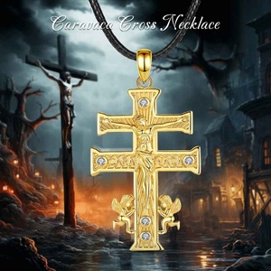 Collar con Colgante de la Cruz de Jesús Caravaca, Cadena Cubana de Acero Inoxidable, Plata de Ley 925, Chapado en Oro de 18K, Joyería Religiosa para Hombre - Product Image 5