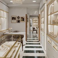 Vitrine de présentation de bijoux en verre de luxe Sundo, comptoir avec éclairage LED mural, finition dorée, fabricant d'agencements de magasins de bijouterie