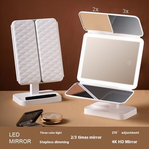 Smart High-Definition LED Desktop <b>Makeup</b> Mirror Adjustable Shell Storage <b>Box</b> with Foldable Vanity Mirror for Cross-Border Use - Product Image 3