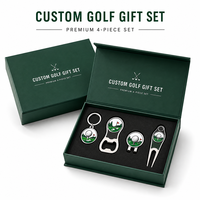 Coffret Cadeau de Golf Personnalisé 4 Pièces : Accessoires de Golf en Métal (Outil de Repositionnement de Balle, Clip de Chapeau, Décapsuleur, Porte-clés) – Idéal pour les Cadeaux de Tournoi