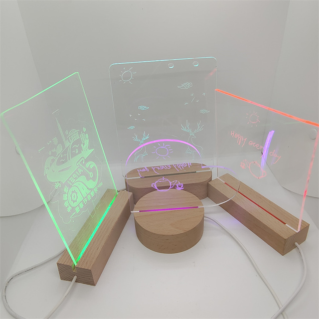 3d Led Lamp Base Red Night Light Acrylic Sign Holder Wood Base