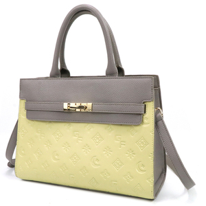 Bolso de mano de moda para mujer, de piel sintética, con bloques de color, bolso tote estructurado, bolso de hombro con relieve para uso diario. - Product Image 2