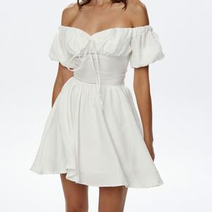 Vestidos Mini de Moda para Mujer, Casuales, de Lino y Algodón, para Verano, con Cintura Natural, Tejidos, con Patrón Sólido y Sexy, OEM - Product Image 1