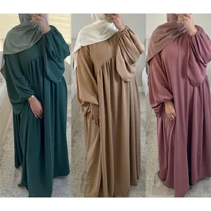 Latest Design Dubai Abaya Solid Color Simple Modest Kaftan Clothing Long Dress Abaya Women Muslim Dresses