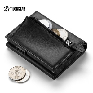 Portefeuille pour cartes de crédit TVC302p Classic Exquisite en aluminium <span class=keywords><strong>noir</strong></span>, étui à cartes escamotable, <span class=keywords><strong>porte</strong></span>-cartes en <span class=keywords><strong>cuir</strong></span> véritable pour hommes - Product Image 4