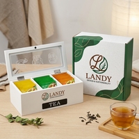 Boîte à thé élégante en bois peint blanc Landy avec couvercle en verre, 3 compartiments, étui de rangement pour sachets, pour la cuisine, fournisseur d'usine en gros