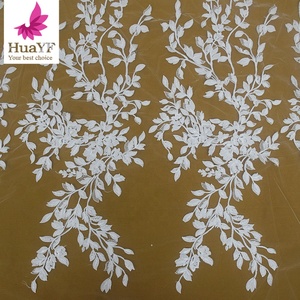 Vestido de novia blanco de encaje 3D cortado con láser de alta calidad, patrón de hojas de tul, tela de vestido francés, 2017 - Product Image 1