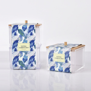 Plastic Storage Container All Types Clear Transparent Small Plastic Box Storage Plastic Container Cotton Swab Holder With Bamboo Lid