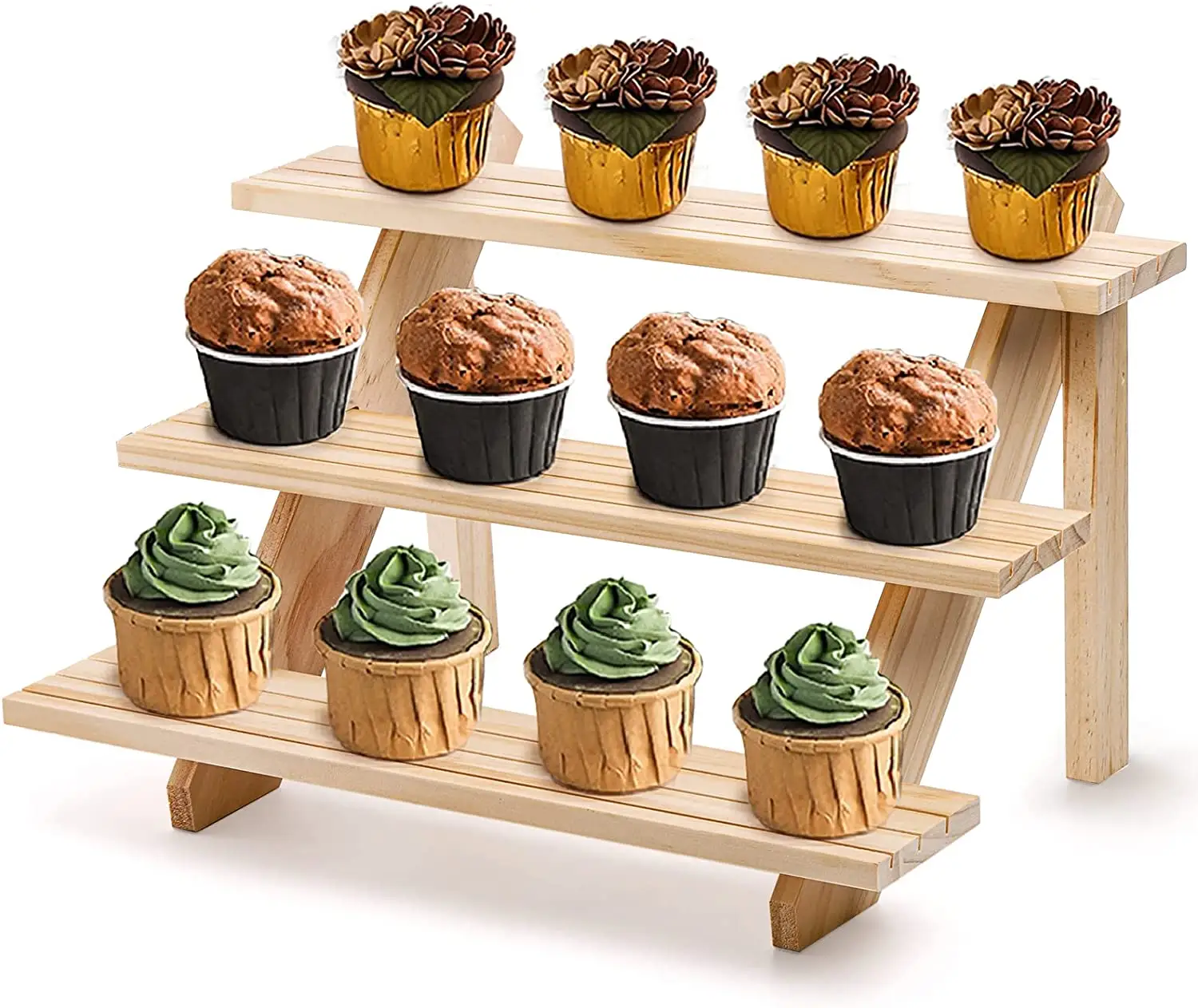 3 Tier Wooden Cupcake Stand  Rustic Retail Display Riser Jewelry Holder Stand for Cupcakes  Desserts  Brooch  Bracelet  Tabletop