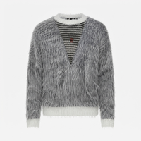 Herren Atmungsaktiver Pullover Rundhals Übergroßer Schnitt Gestreiftes Muster Warmer Mohair-Strick Rückenlogo Herbst Winter