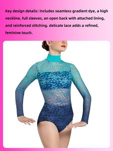 Балетный купальник MiDee для женщин со встроенным слоем, градиентный цвет, высокий воротник, длинные рукава и открытая спина для профессиональных танцовщиц - Product Image 3