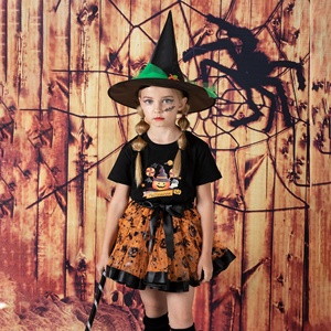 Niños bebés niñas capa FIESTA <span class=keywords><strong>DE</strong></span> Halloween impreso malla tutú faldas <span class=keywords><strong>bruja</strong></span> sombrero escoba 3 uds conjuntos Cosplay niñas <span class=keywords><strong>bruja</strong></span> tutú faldas - Product Image 4