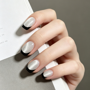 Uñas postizas de ABS hechas a mano, cuadradas medianas, con purpurina, estilo francés nude, para aplicación en dedos con pegamento, venta al por mayor. - Product Image 4