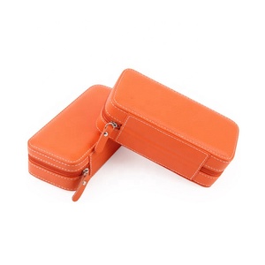 หรูหราBurnt Orangeของแท้หนัง 2 สล็อตผู้หญิงLady Zipperนาฬิกาเดินทางจัดเก็บกรณี - Product Image 4