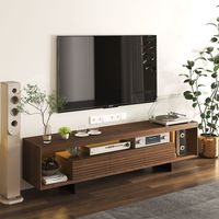 AJUNION Support TV en bois pour salon du milieu du siècle Meuble TV couleur noyer Table Console multimédia Unité TV MDF avec lumière LED