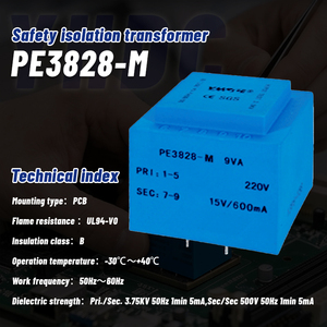 หม้อแปลงไฟฟ้าแบบติดตั้งบนแผงวงจรพิมพ์ YHDC PE3828-M ชนิดอีพ็อกซี่ซีล ฉนวนกันความร้อนคลาส B เสียงรบกวนต่ำ 9VA 110/220/230/380V AC ได้รับการรับรองมาตรฐาน UL94-V0 CE/RoHS - Product Image 2