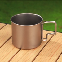 Tasse en titane pur de 450 ml, en acier inoxydable 201, avec poignée pliable, tasse à eau en titane pur, tasse à thé et à café en titane pur