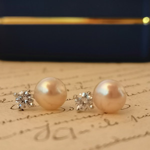 Boucles d'oreilles princesse simples et brillantes AAAA perle d'eau douce 925 pain rond avec gemme CZ transparente - Product Image 3