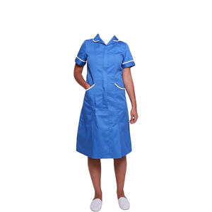 Healthcare <strong>UK</strong> Nurse Women Zip Front Round Collar <strong>Dress</strong> Blue Stripe White Trim Uniform Ladies Materity Healthcare <strong>Tunic</strong> - Product Image 2