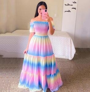 2023 nuovo <span class=keywords><strong>vestito</strong></span> da donna europeo e americano per la primavera e l'estate abito <span class=keywords><strong>lungo</strong></span> stampato con spalle scoperte moda floreale <span class=keywords><strong>monospalla</strong></span> - Product Image 4