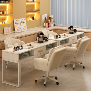 Juego de Muebles de Salón de Manicura Profesional Personalizado en Color Morandi, Moderno, de Plástico y Madera, de Doble Capa, con Soporte de Trabajo Completo - Product Image 1