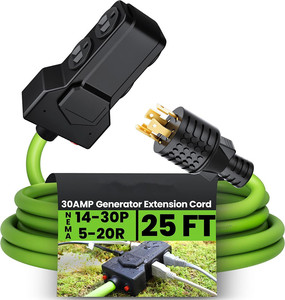 Cable Adaptador Dúplex 5-20R de 4 Tomas, 4 Clavijas, 30A, NEMA 14-30P, Cable de Extensión <span class=keywords><strong>para</strong></span> Generador con Bloqueo Giratorio, Certificado ETL, 25 Pies, Uso Industrial - Product Image 1