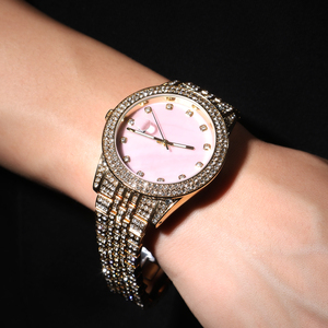 <span class=keywords><strong>Montre</strong></span> analogique à quartz pour <span class=keywords><strong>homme</strong></span>, incrustée de strass, <span class=keywords><strong>bracelet</strong></span> en acier inoxydable, cadran rose nacré 43 mm, <span class=keywords><strong>montre</strong></span> tendance - Product Image 5