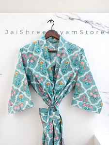 ชุดคลุมกิโมโนผ้าฝ้ายพิมพ์ลายดอกไม้สำหรับผู้หญิง น้ำหนักเบา ใส่สบายในเวลากลางคืน และเป็นชุดนอนที่ทันสมัยและให้ความสบายในบ้าน - Product Image 4