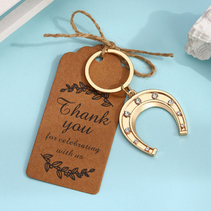 Porte-clés en forme de fer à cheval, pendentif en alliage d'or, résistant à la rouille, cadeau de mariage, cadeaux de fête avec sac et étiquette, ensemble de 15 pièces - Product Image 2