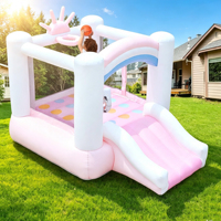 Castillo Inflable Comercial Rosa Pastel con Tobogán, Casa de Brinco para Niños al Aire Libre, Brincolín Arcoíris para Alquiler en Fiestas