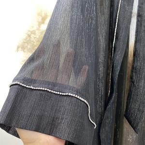 OEM ODM Open Abaya, Elegant Chiffon Open <b>Kaftan</b> Abaya With Waist Belt, Modest Muslim <b>Women</b> Eid Casual Abaya Robe (1425) - Product Image 3