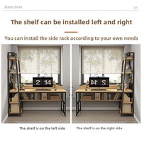 Bureau et étagère intégrés style crème à double trou pour usage professionnel, table d'étude informatique avec bibliothèque d'angle