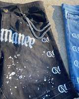 Shorts d'été personnalisés en jean délavé pour hommes, style streetwear vintage avec appliques