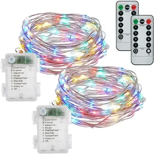 33ft 100 LEDS IP68ไฟ Led String 3AA แบตเตอรี่ดำเนินการสี RGB กับ8โหมดการควบคุมระยะไกลสำหรับการตกแต่งคริสมาสต์