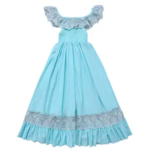 KAPU秋季蓝色棉粉红色素色长款雪纺修身女孩可爱连衣裙